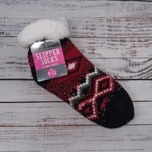 ladies sherpa & fair isle knit slipper socks size 9-11